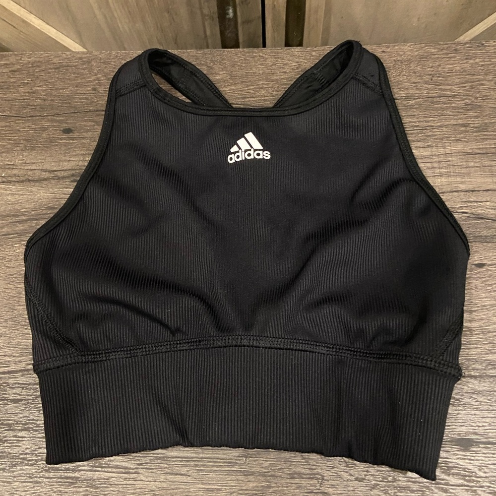 Adidas Black Ribbed Sports Bra Tank Top Size Small